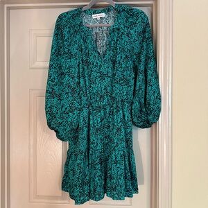 Karina Grimaldi Long Sleeve Teal Green and Black printed dress - Medium
